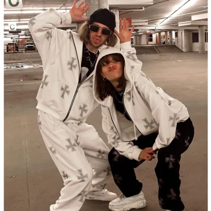 Zip Up Sweatsuits with Cross Print - Image 3