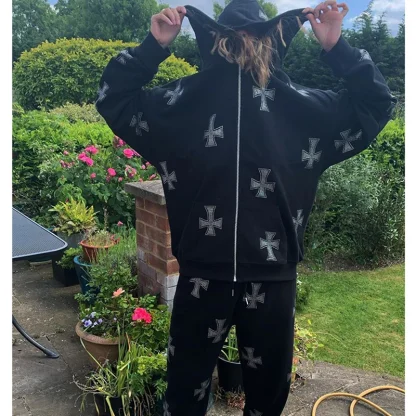 Zip Up Sweatsuits with Cross Print - Image 5