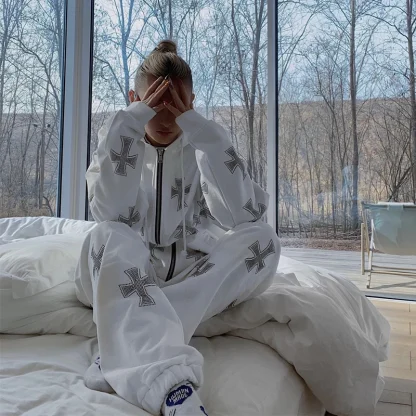 Zip Up Sweatsuits with Cross Print - Image 2
