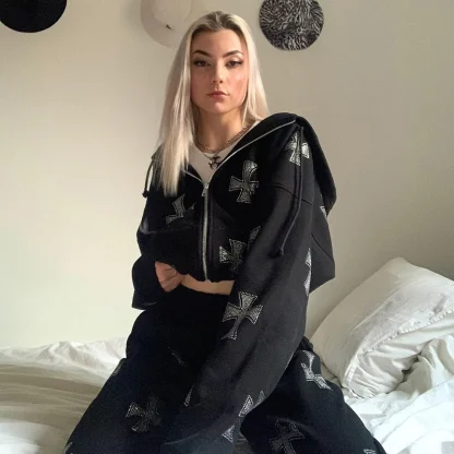 Zip Up Sweatsuits with Cross Print - Image 6