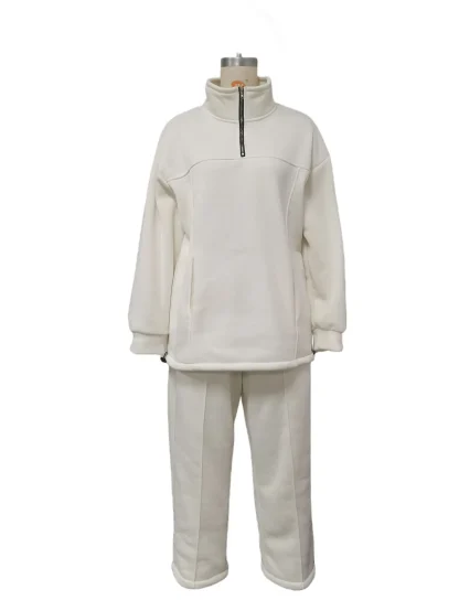 Quarter Zip Sweatsuit with Solid Color Design - Image 7