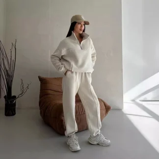 Quarter Zip Sweatsuit with Solid Color Design