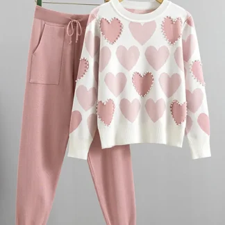Cute Beaded Sweatsuits with Heart Pattern