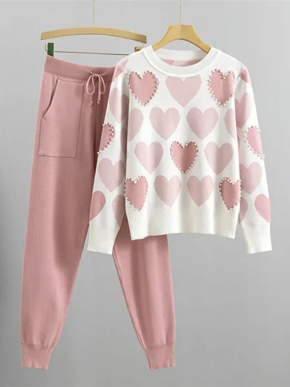 Cute Beaded Sweatsuits with Heart Pattern