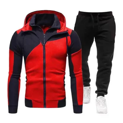 Two Tone Sweatsuit with Double Front Zippered