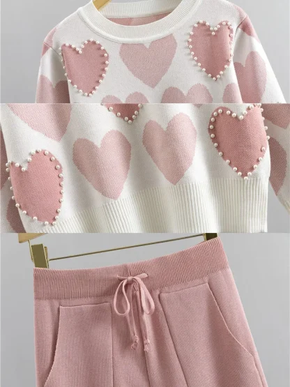 Cute Beaded Sweatsuits with Heart Pattern - Image 4