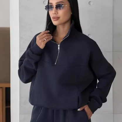 Quarter Zip Sweatsuit with Solid Color Design - Image 6