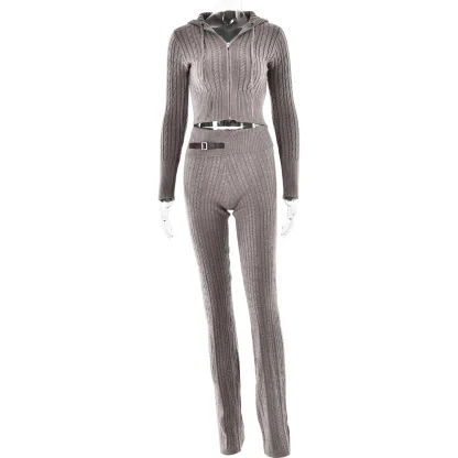 Sexy Cropped Knitted Sweatsuit for Women - Image 5