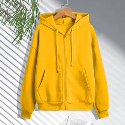 Zippered Closure Sweatshirt with Hoodie - Image 2