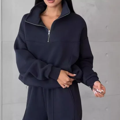 Quarter Zip Sweatsuit with Solid Color Design - Image 5
