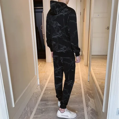 Printed Black Sweatsuit with Drawstring Hood - Image 4