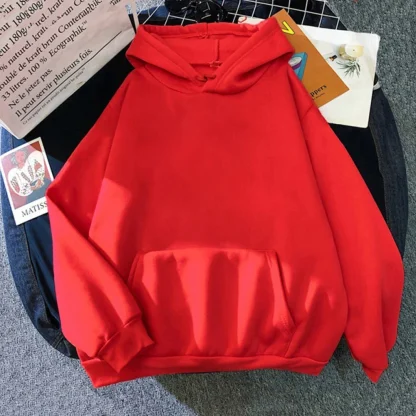 Oversized Plain Sweatshirt with Hood - Image 5