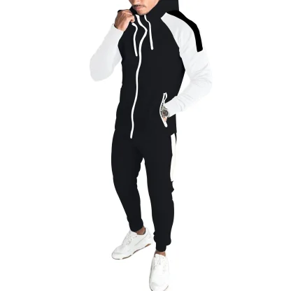 Color Block Sweatsuit with Zippered Top - Image 2