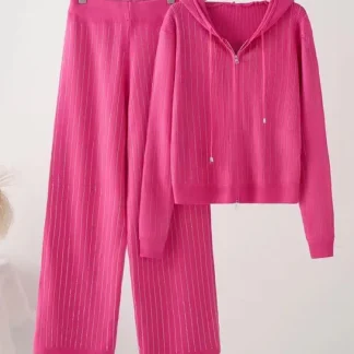 Knitted Women's Sweatsuit with Zip Up Hoodie