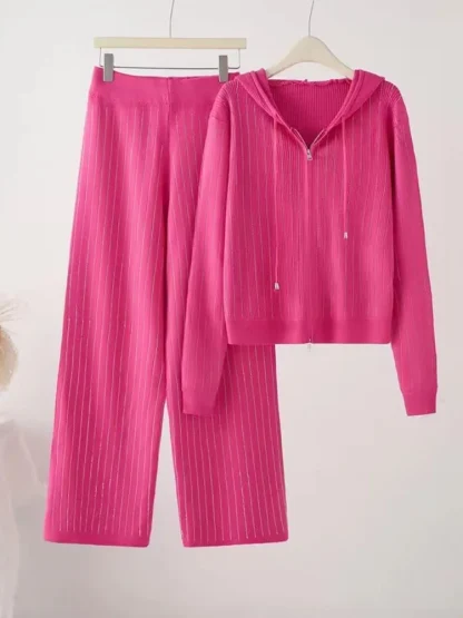Knitted Women's Sweatsuit with Zip Up Hoodie