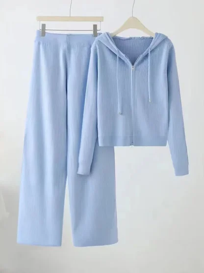 Knitted Women's Sweatsuit with Zip Up Hoodie - Image 2