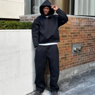 Loose Fit Sweatsuits with Plain Color Design
