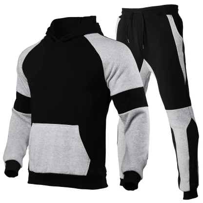 Cozy Thick Color Block Sweatsuit with Hood - Image 4