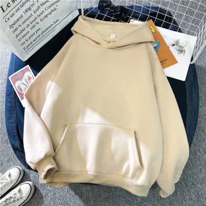 Oversized Plain Sweatshirt with Hood - Image 2