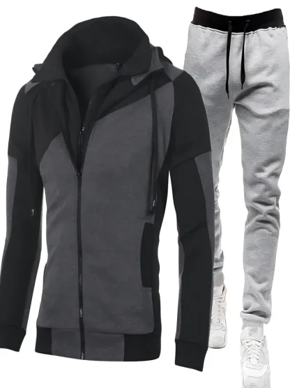 Two Tone Sweatsuit with Double Front Zippered - Image 5
