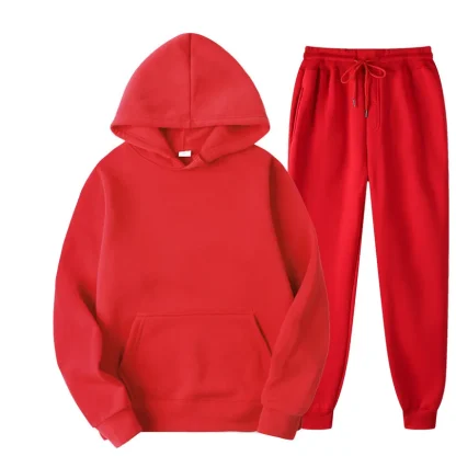 Solid Color Pullover Sweatsuit with Front Pocket - Image 14