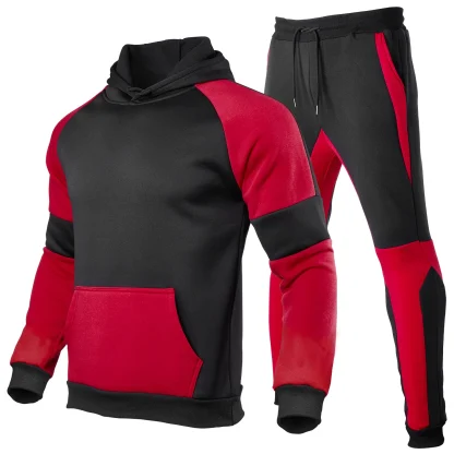 Cozy Thick Color Block Sweatsuit with Hood - Image 3