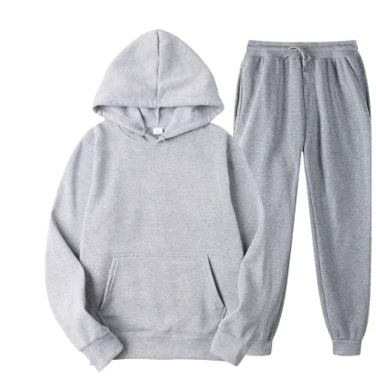 Solid Color Pullover Sweatsuit with Front Pocket - Image 5