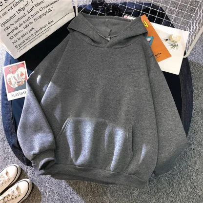 Oversized Plain Sweatshirt with Hood - Image 11