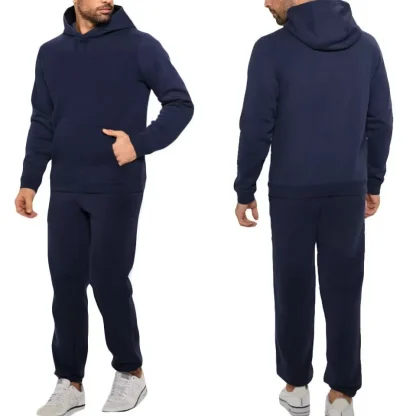 Solid Color Pullover Sweatsuit with Front Pocket - Image 2