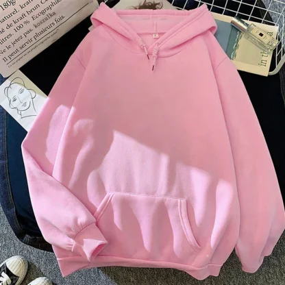 Oversized Plain Sweatshirt with Hood - Image 4