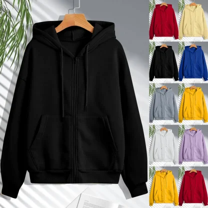 Zippered Closure Sweatshirt with Hoodie - Image 3
