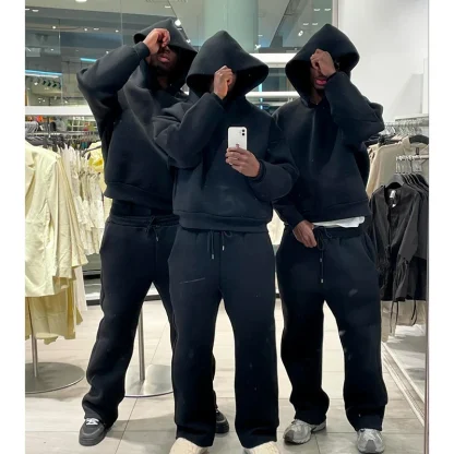 Loose Fit Sweatsuits with Plain Color Design - Image 2