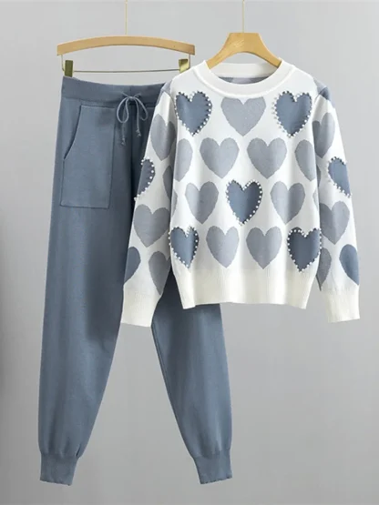 Cute Beaded Sweatsuits with Heart Pattern - Image 3