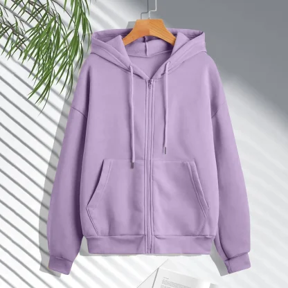 Zippered Closure Sweatshirt with Hoodie - Image 4